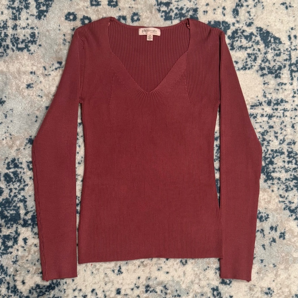 Philosophy Pink V-Neck Ribbed Sweater